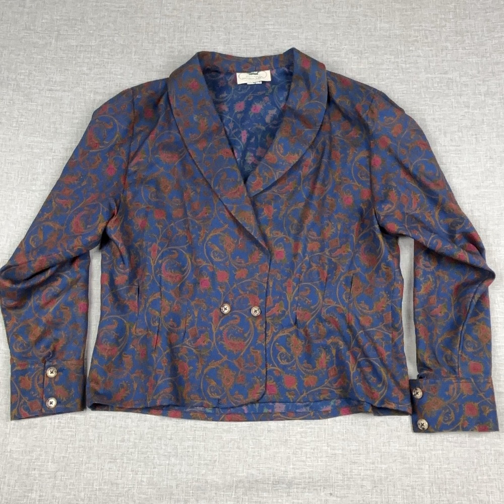 Blarney Woollen Mills Jacket Womens 12 Blue Wool Paisley Button Front Blazer